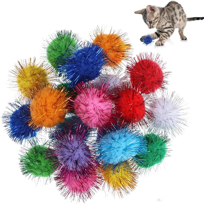 40 Pcs Pom Pom Balls for Kittens Colorful Pompom Balls for Cats Sparkle Ball for Cats Interactive Cat Toy Set for Exercise and Entertainment