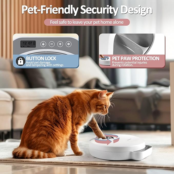 Automatic Cat Feeder Wet Food, Battery Operated Auto Wet/Dry Food Feeder with 2 Ice Packs, Cordless Programmable Timer Pet Auto Dispenser for Cat and Small & Medium Dog (4-Meals & Battery Included)