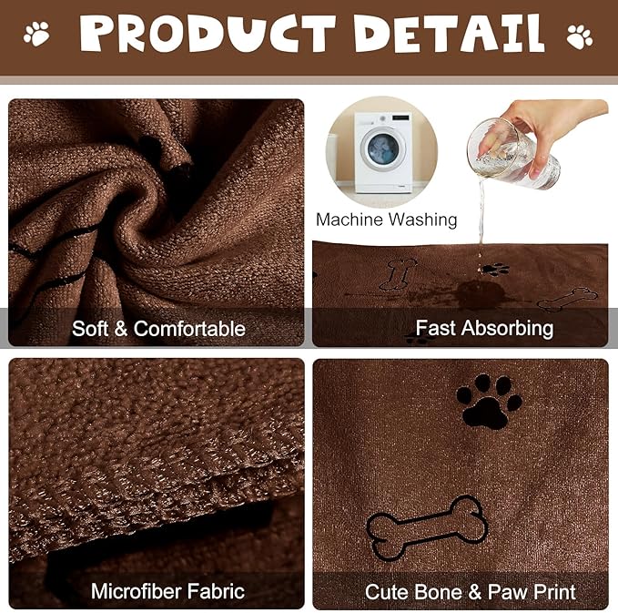 Chumia 4 Pcs Dog Towels for Drying Dog Puppy Bulk Microfiber Absorbent Paw Towel Pet Bathing Supplies Quick Drying for Medium Cats Pets Shower(24 x 40 Inch,Gray, Coffee)