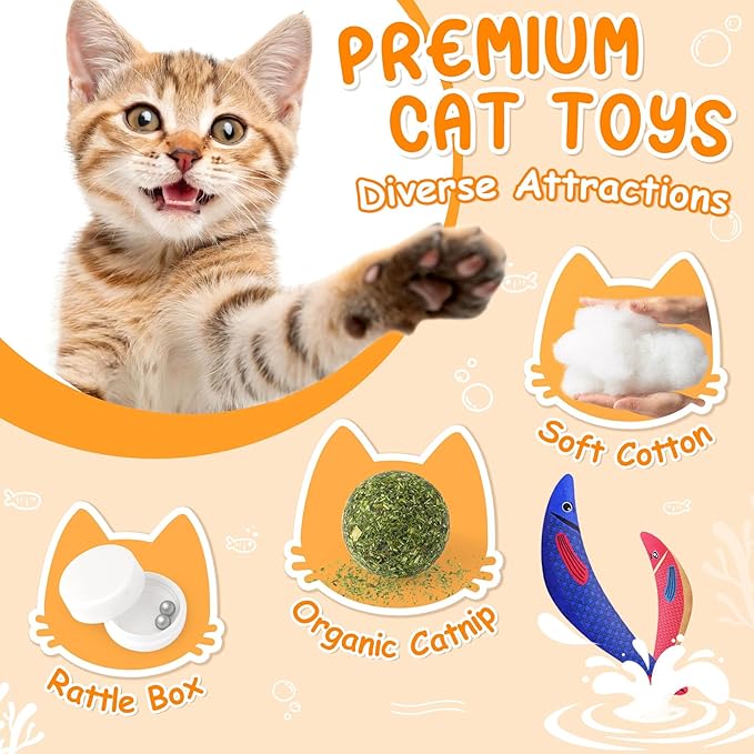 Cat Toys for Indoor Cats, 6 Pack Interactive Catnip Toys for Bored, Kitten Kicker Toy for Kitty with Sound, Cat Chew Toys for All Breeds