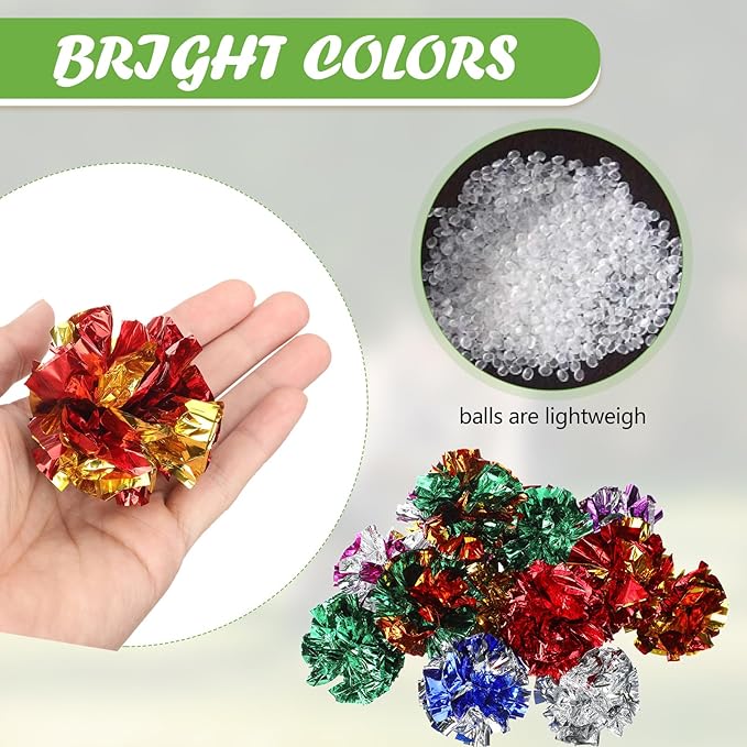 Silkfly 30 Pcs Polyester Film Crinkle Balls Cat Toys 2.36" Interactive Crinkle Ball, Colorful Chew and Chase Cat Toys for Indoor Kittens to Keep Fit Active