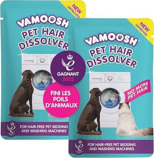 Vamoosh Pet Hair Dissolver | No Harmful Chemicals | Safe for Pets | Patented Pet Hair Dissolving Formula | Removes Odor | Dissolves Dog, Cat & Animal Fur | Easy to Use | 3 Sachets (Pack of 2)