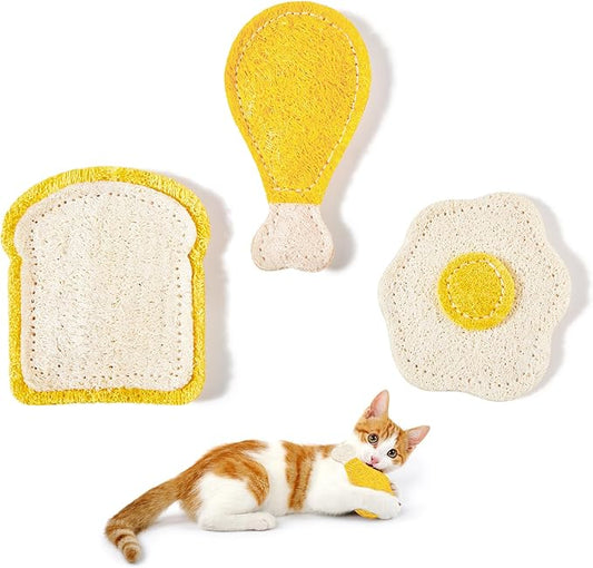 Potaroma Loofah Cat Chew Toys with Catnip and Silvervine, 3PCS Interactive Kitten Loofa Dental Teething and Biting Catnip Toys for Cat's Dental Cleaning, 3.2 Inches