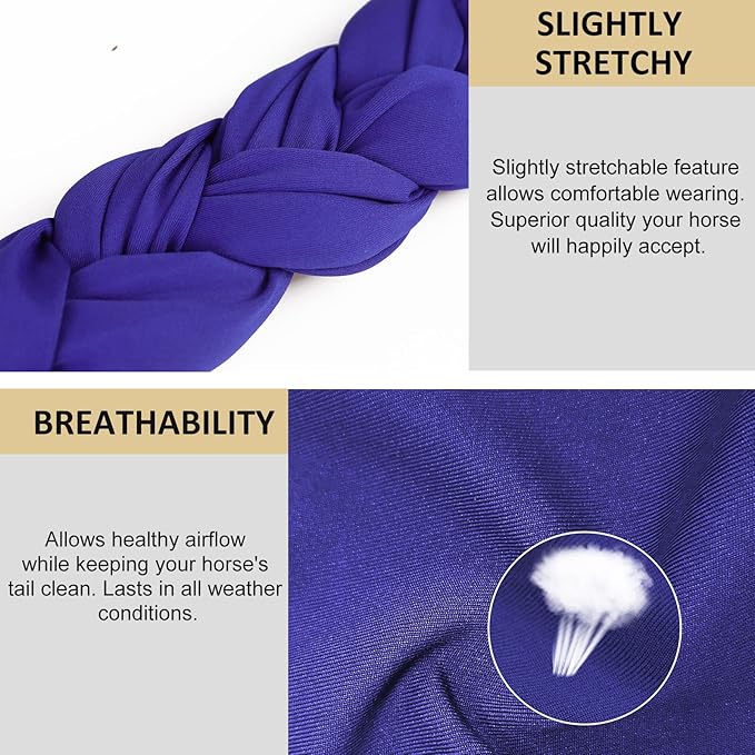 Harrison Howard 3 Tube Stretchy Fabrics Adjustable Closure Lightweight Horse Tail Bag for Horses Braid-in Tail Bag