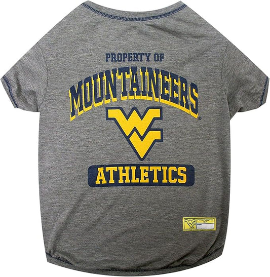 Pets First Collegiate WEST VIRGINIA MOUNTAINEERS Dog T-Shirt, X-Small. - Licensed Shirt for Pets Team Colored with Team Logos.- Premium Stretchable Materials for the Comfrot of your Dog & Cat.