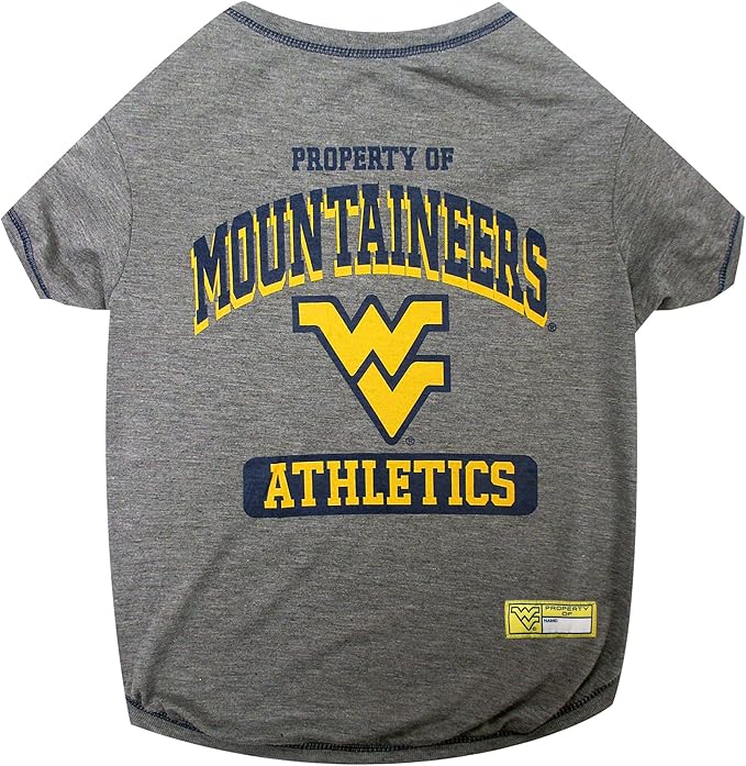Pets First Collegiate WEST VIRGINIA MOUNTAINEERS Dog T-Shirt, Medium. - Licensed Shirt for Pets Team Colored with Team Logos.- Premium Stretchable Materials for the Comfrot of your Dog & Cat.