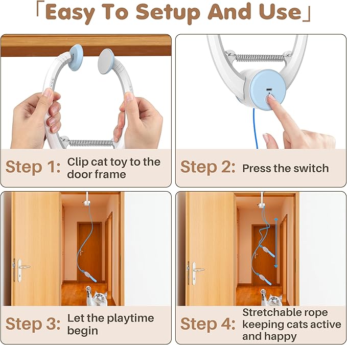 Interactive Cat Toys Rechargeable, Feather Toy for Indoor Cat, Hanging Retractable Teaser Toy, Automatic Kitten Play Chase Exercise Toys with Three Plush Mouse, USB Powered (Blue)