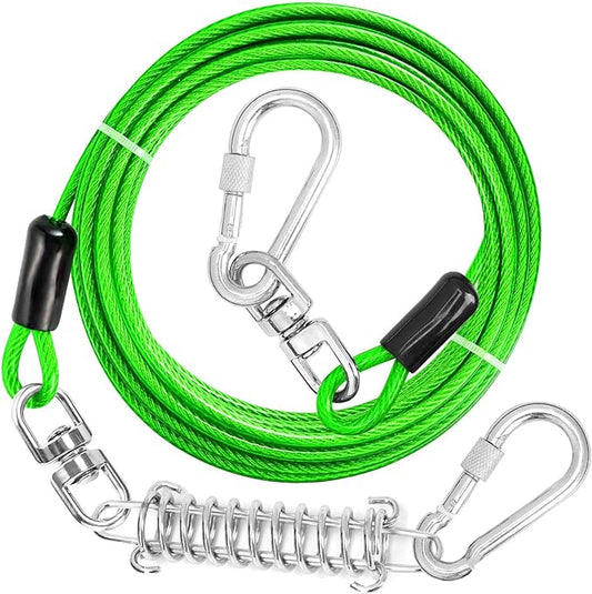 Jenico Dog Tie Out Cable - 10/15/20/30/40/50/70/100/150FT Runner Cable with Swivel Hook and Shock Spring, Outdoor and Camping Dog Leash Run Tether for Small to Medium Pets Up to 500 LBS
