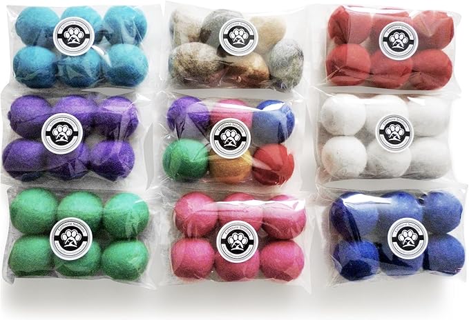 Wool Cat Toys - Silent Felt Balls for Small Pet Fetch and Play - Eco Friendly Quiet Wool Ball Toy for Cats and Kittens - Choose Your Colors - Pink