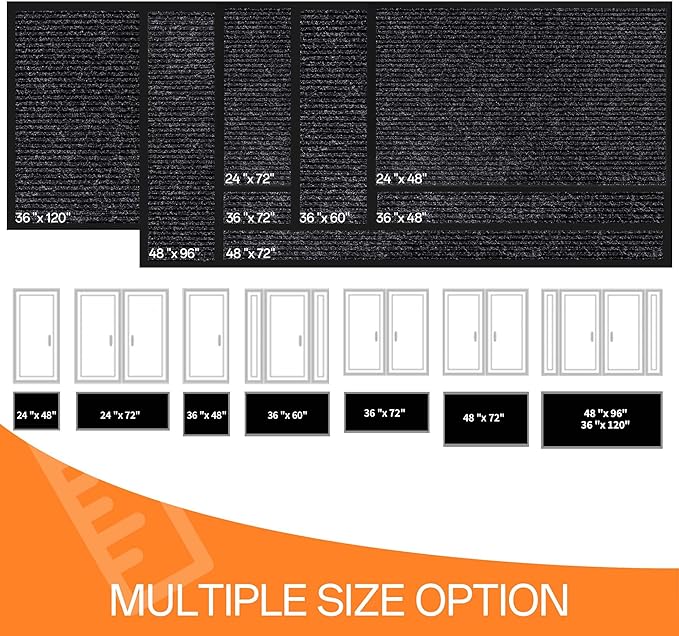 Indoor Outdoor Door Mat, 6' x 4' Doormat for Entryway, Rubber Backing Non Slip Front Door Mat Outside Entrance, Super Absorbent Commercial Floor Mat for Home Office, Black