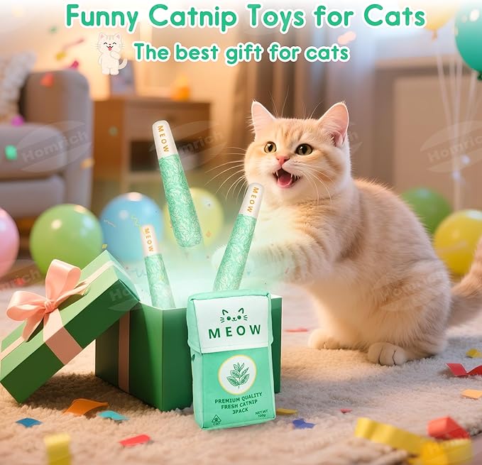 Homrich Catnip Toys for Cats, 3-Pack Funny Cat Toys Filled with 100% Pure Organic Catnip, Safe Kitten Teething Chew & Kicker Toys - Interactive Cat Toys for Bored Indoor Adult Cats