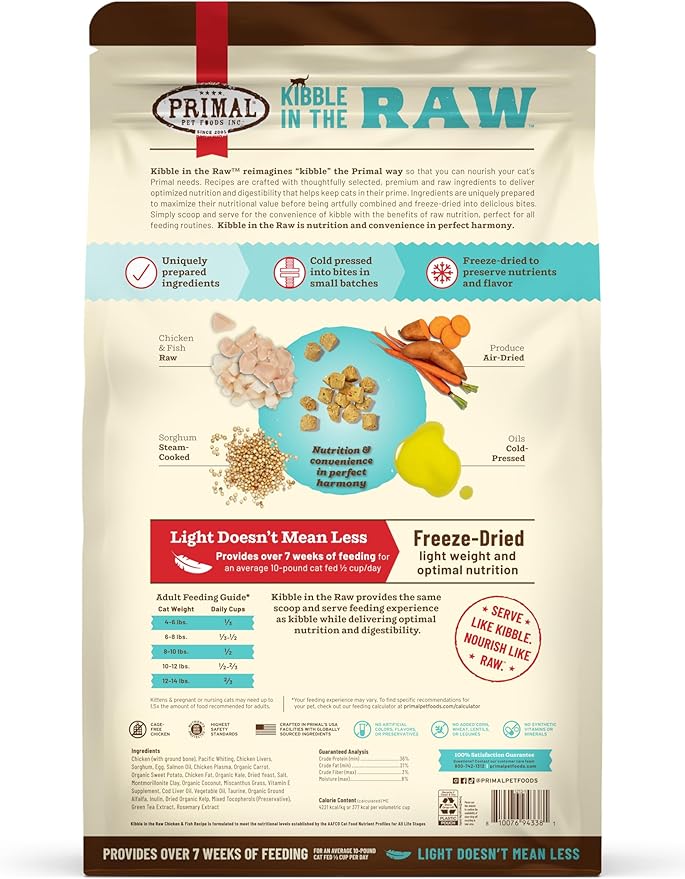 Primal Kibble in The Raw, Freeze Dried Cat Food, Chicken & Fish, Scoop & Serve, Made with Raw Protein, Whole Ingredient Nutrition, Crafted in The USA, Dry Cat Food, 64 Ounce (4 lb) Bag
