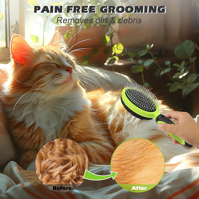2PCS Pet Grooming Tools - Double-Sided Brush for Shedding and Bathing, Suitable for Short/Long Haired Dogs Cats and Horses, Deshedding Dog Brush, Mane & Tail Combs for Horses - Pet Supplies (Green)