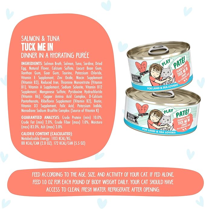 Weruva B.F.F. Play - Best Feline Friend Paté Lovers, Aw Yeah!, Salmon & Tuna Tuck Me in with Salmon & Tuna, 2.8oz Can (Pack of 12)