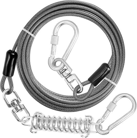 Jenico Dog Tie Out Cable - 10/15/20/30/40/50/70/100/150FT Runner Cable with Swivel Hook and Shock Spring, Outdoor and Camping Dog Leash Run Tether for Small to Medium Pets Up to 500 LBS