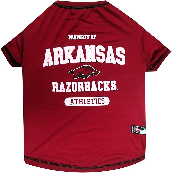Pets First Collegiate ARKANSAS RAZORBACKS Dog T-Shirt, Small. - Licensed Shirt for Pets Team Colored with Team Logos.- Premium Stretchable Materials for the Comfrot of your Dog & Cat.