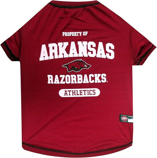 Pets First Collegiate ARKANSAS RAZORBACKS Dog T-Shirt, Small. - Licensed Shirt for Pets Team Colored with Team Logos.- Premium Stretchable Materials for the Comfrot of your Dog & Cat.