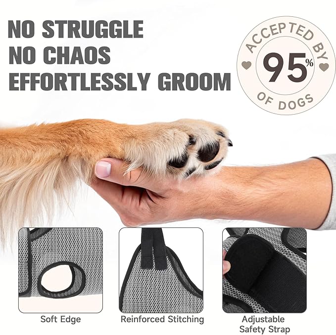 PAWCHIE Dog Grooming Hammock Harness for Dogs & Cats with Pet Nail Clipper Trimmer- Breathable Cat Hanger Sling for Trimming Clipping Nails-Dog Hammock Restraint Bag for Small Medium Large Dog, Grey S