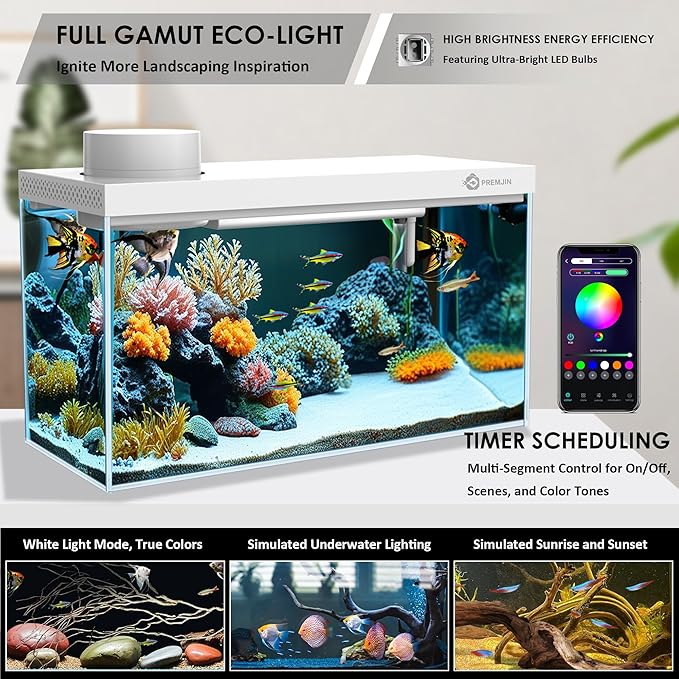 Smart Fish Tank Aquarium Kit with APP Control and Auto Feeder - 1.5 Gal Fish Tank Multi-Layer Filtration System Silent Pump & UHD Glass - 16 Million DIY Colors Includes Mini Magnetic Scrubber Scraper