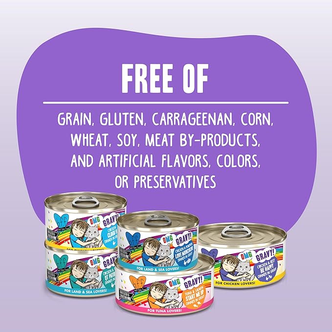 Weruva B.F.F. OMG - Best Feline Friend Oh My Gravy! Grain-Free Wet Cat Food Cans, Crazy 4 U! Chicken & Salmon, 5.5-Ounce Can (Pack of 8)