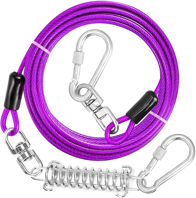 Jenico Dog Tie Out Cable, 10-150FT Runner Cable with Swivel Hook and Shock Spring, Yard & Camping Dog Leash Tether for Small to Medium Pets Up to 500 LBS