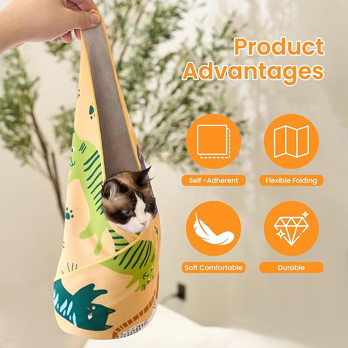 Cat Wrap for Grooming,Cat Wrap for Cutting Nails,Self-Adherent Soft Cat Blanket to Wrap,Anti-Bite,Anti-Scratch,Anti-Escape Calming Cat Swaddle Wrap (17.7" X 17.7",Within 10.61lbs)