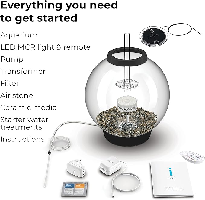 biOrb Classic 30 Acrylic 8-Gallon Aquarium with Multi-Color Remote-Controlled LED Lights Modern Tank for Tabletop Display, Black