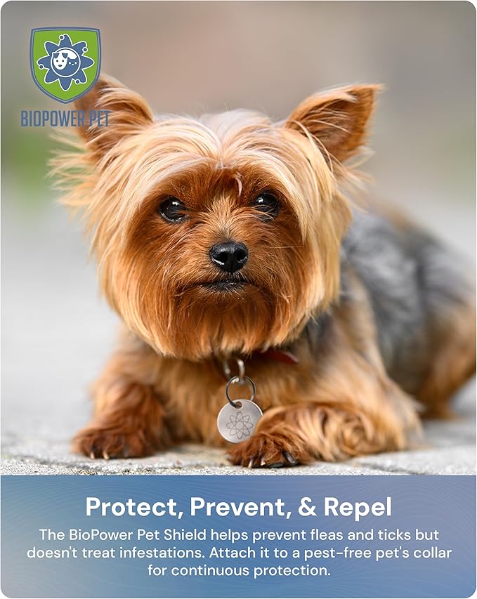 Natural Flea & Tick Repellent Collar Tag for Dogs & Cats – BioPower Pet Shield – Safe for Pets When Used as Directed – Lasts 1 Full Year - Regular Tag (3Pack)