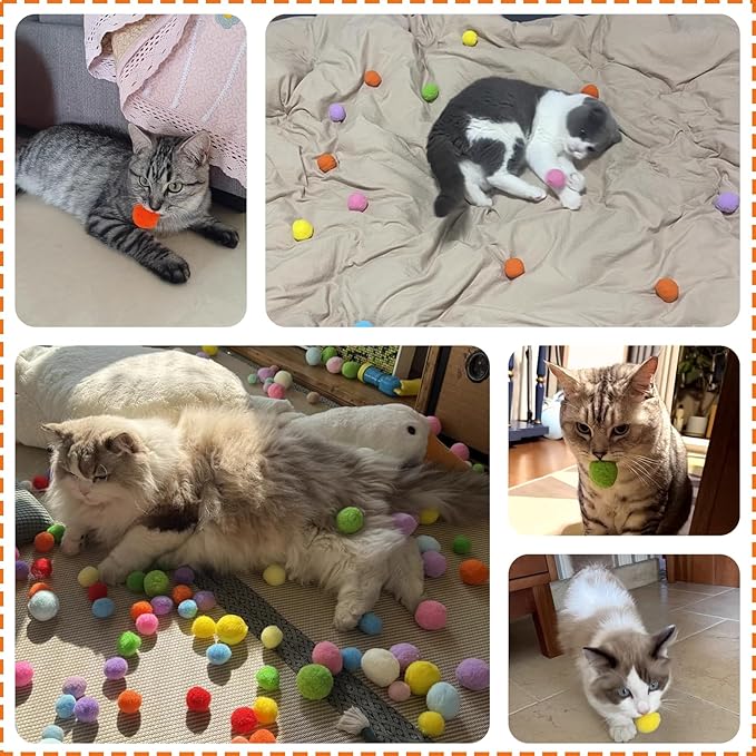 50PCS 1 Inch Cat Toys Balls Kitten Cat Pom Pom Balls Soft Cat Puff Ball Toys Rolling Interactive Cat Toy Ball Cat Nip Balls Fuzzy Balls for Cats Creative Crafts Decorations Assorted Color