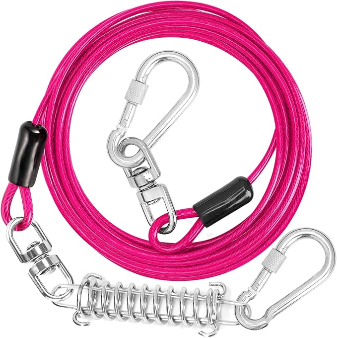 Jenico Dog Tie Out Cable, 10-150FT Runner Cable with Swivel Hook and Shock Spring, Yard and Camping Dog Leash Tether for Small to Medium Pets Up to 500 LBS