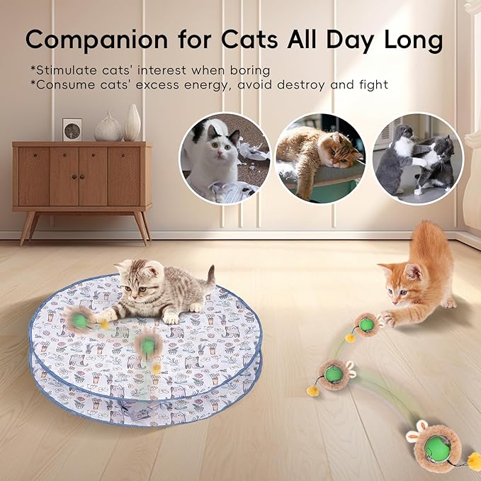 Interactive Cat Toys for Indoor Cats, Fast Rolling Cat Ball Toy in Pouch, Automatic Motion Activated Moving Ball Hide and Seek Exercise Game for Bored Cats, Rechargeable Kitten Toys with LED Light