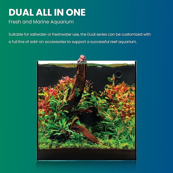 Ultum Nature Systems Dual AIO - Freshwater/Saltwater Compatible All in One Rimless Tank with Triple Chamber Filtration System, Integrated Filter Aquarium w/Leveling Mat - 17 Gallon, 40A, Black