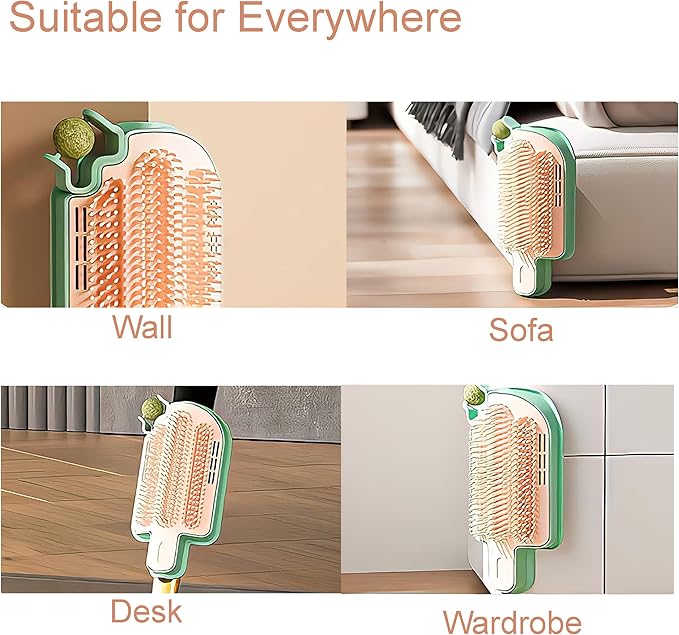 Catnip Toys for Indoor Cats 2 Pack, Stick on Wall Cat Brush with Catnip Ball Toys, 2 in 1 Massage & Self Groomer, Corner Brush