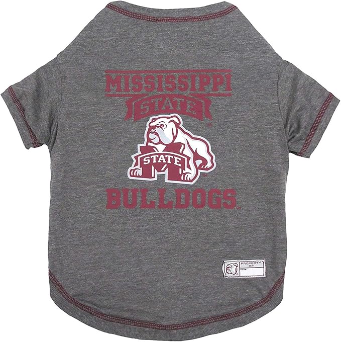 Pets First Collegiate MISSISSIPPI STATE BULLDDOGS Dog T-Shirt, X-Small. - Licensed Shirt for Pets Team Colored with Team Logos.- Premium Stretchable Materials for the Comfrot of your Dog & Cat.