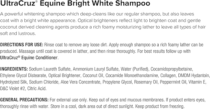 UltraCruz Equine Bright White Horse Shampoo & Conditioner Bundle, 32 oz Each with 16 oz Detangler