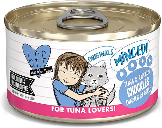Weruva BFF Minced Natural Wet Cat Food, Tuna and Chicken Chuckles in Gelee, 3oz Can, Pack of 24