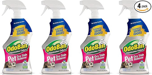 OdoBan Pet Solutions Oxy Stain Remover, Pet Stain Eliminator, Made in the USA, 4-Pack, 32 Ounce Spray Each