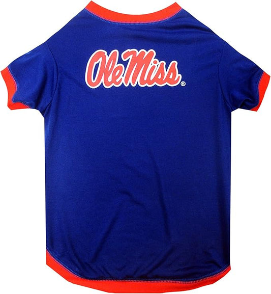 Pets First Collegiate MISSISSIPPI OLE MISS REBELS Dog T-Shirt, Medium. - Licensed Shirt for Pets Team Colored with Team Logos.- Premium Stretchable Materials for the Comfrot of your Dog & Cat.