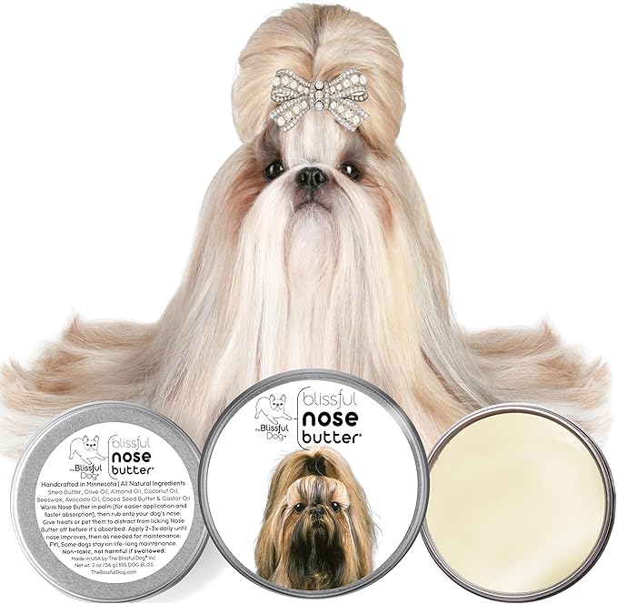 The Blissful Dog Shih Tzu Nose Butter for Dry, Cracked Skin, Lick-Safe Dog Nose Balm with Moisturizing Shea Butter, Almond, Olive, and Essential Oils, Pet Supplies, Uncented, 1 oz.