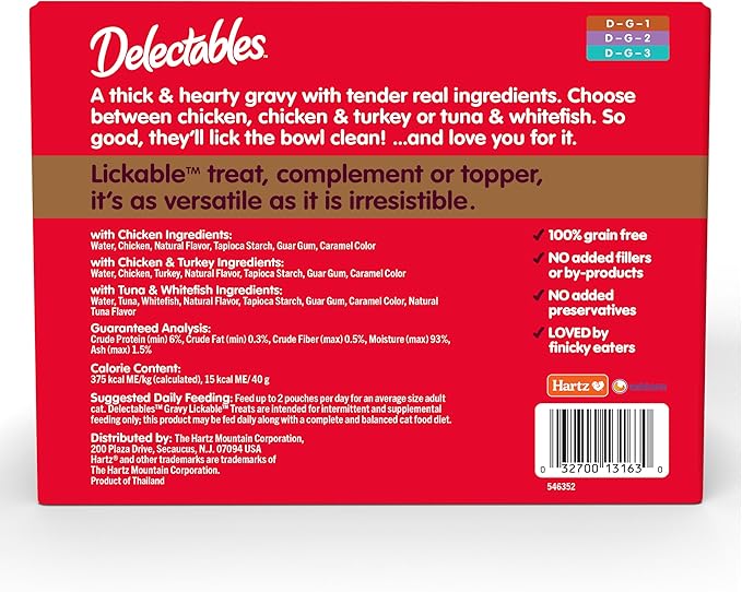 New! Delectables Gravy Lickable Wet Cat Treat & Food Topper, Variety, 30 Pack