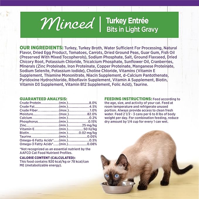 Wellness Complete Health Minced Adult Wet Cat Food, Natural, Protein-Rich, Grain Free, 3 Ounce, 24 Pack, (Turkey Entrée)