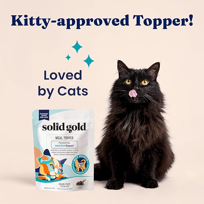 Solid Gold NutrientBoost™ Cat Food Toppers for Cats - High Protein Meal Topper & Crunchy Cat Treats for Indoor Cats w/Vitamins, Minerals & Amino Acids for Gut Health & Immune Support - All Ages - 1lb