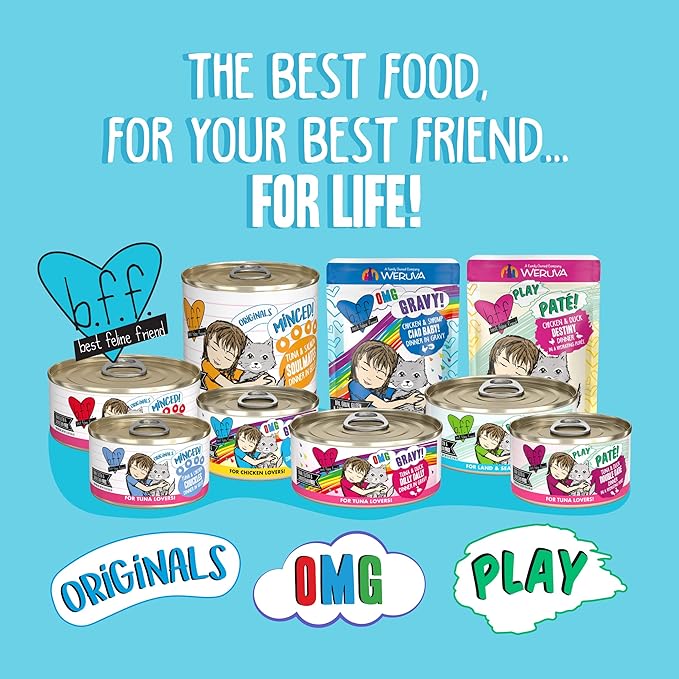 Weruva B.F.F. Play - Best Feline Friend Paté Lovers, Aw Yeah!, Turkey & Tuna Tweet Me! with Turkey & Tuna, 5.5oz Can (Pack of 8)