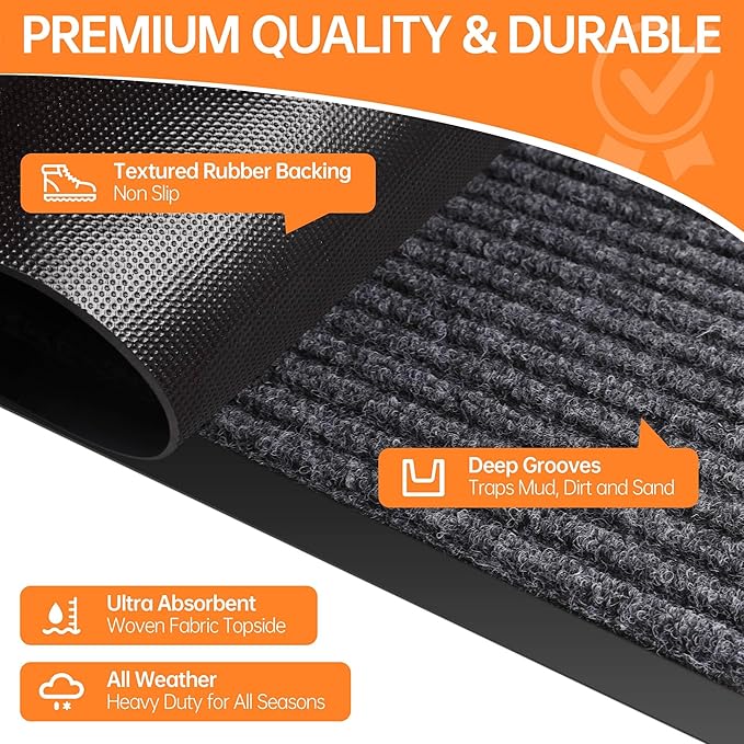 Indoor Outdoor Door Mat, 6’ x 4' Doormat for Entryway, Rubber Backing Non Slip Front Door Mat Outside Entrance, Super Absorbent Commercial Floor Mat for Home Office