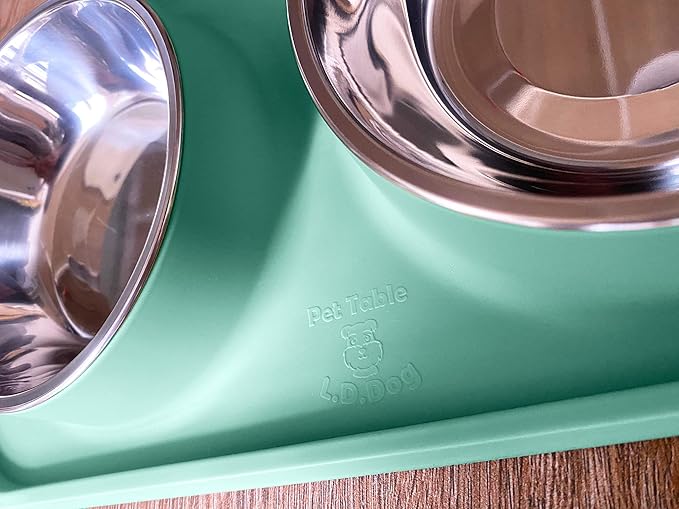 Cat Food Bowls, Cat Bowls Non-Skid and Non-Spill Silicone Pads with PP Stand, Removable Stainless Steel Food and Water Dishes for Cats, Small Size Dogs