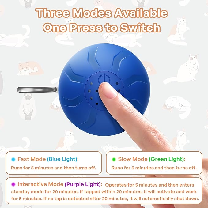 Interactive Cat Toys for Indoor Cats with 3 Mouse Tails,Electric Cat Ball Toy with Bird Chirping Sounds,Automatic Spinning Moving,300mAh Long Endurance Type-C Rechargeable,Pet Cat Supplies (Blue)