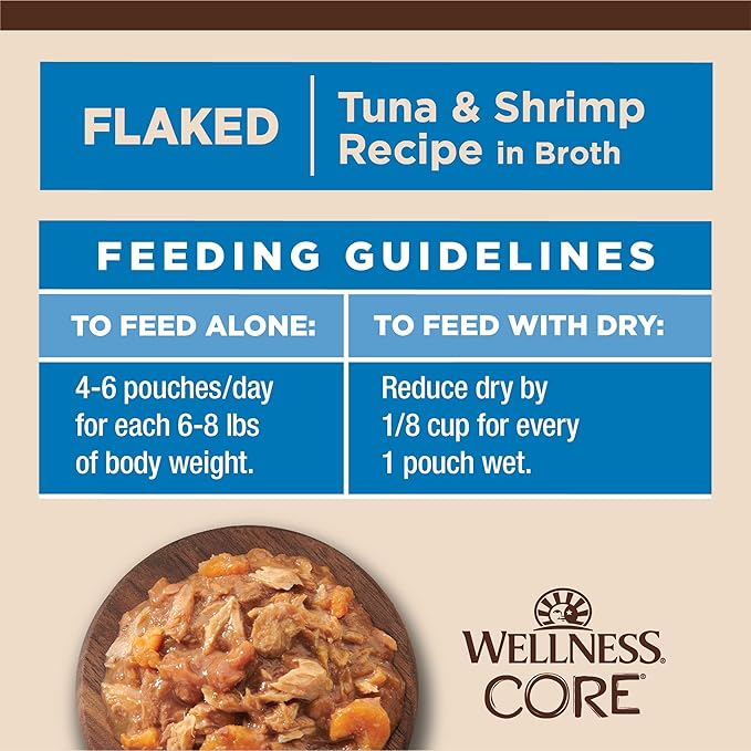 Wellness CORE Tiny Tasters Minced Adult Wet Cat Food, Natural, Protein-Rich, Grain Free, 1.75-Ounce Pouch, 12 Pack, (Tuna & Shrimp)