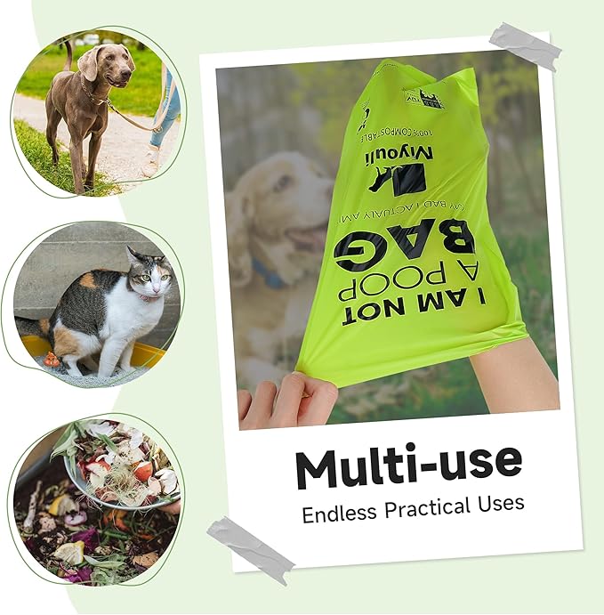 Certified Compostable Poop Bags for Dogs, 240 Poop Bags (16 Rolls), Landfill Friendly, Leak Proof Unscented Easy Open Poop Waste Bag（Green）