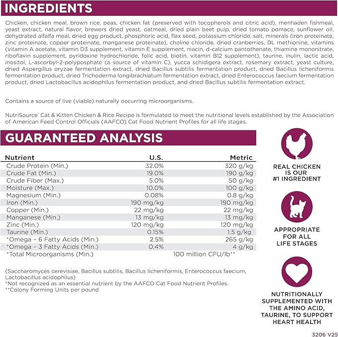 NutriSource Cat & Kitten Food, Chicken & Rice, 12LB