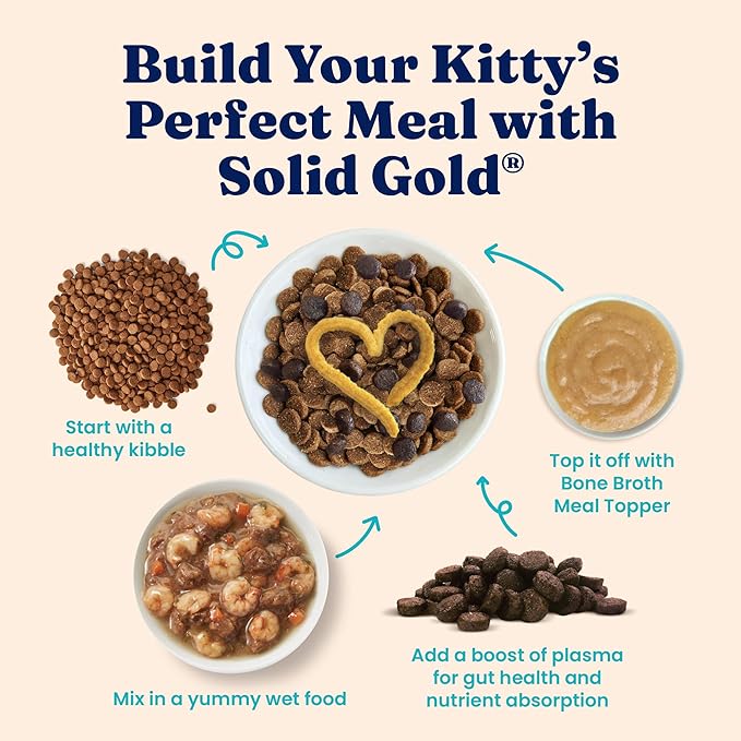 Solid Gold Bone Broth Cat Food Topper - Limited Ingredient Lickable Cat Broth Pouches w/Tuna Protein Shreds & Collagen for Hydration & Gut Support - Easy to Serve Gravy for Cats Meal Topper - 12ct